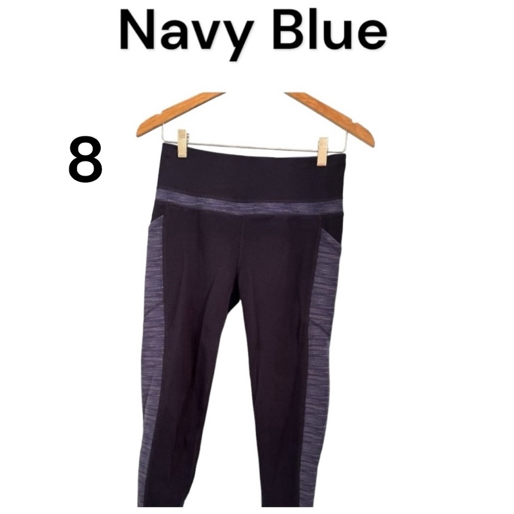 REEBOK High Waisted Leggings Sz Medium Side Pockets Blue Good Quality